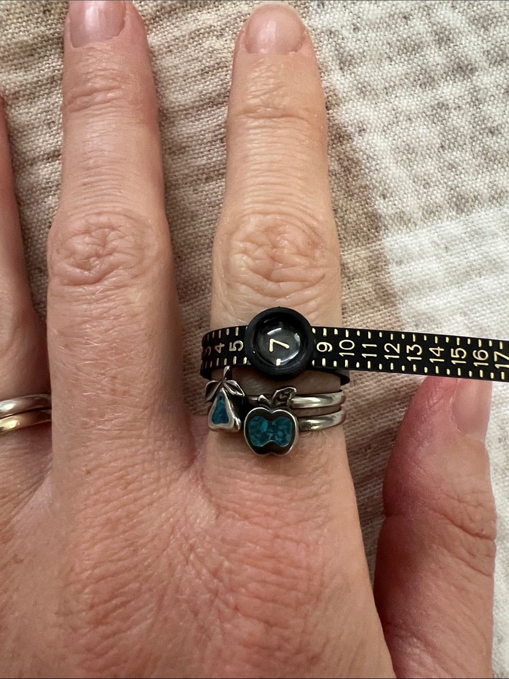 Sterling Silver Stackable Apple & Pear Rings with Turquoise Inlay set - Picture 3 of 6